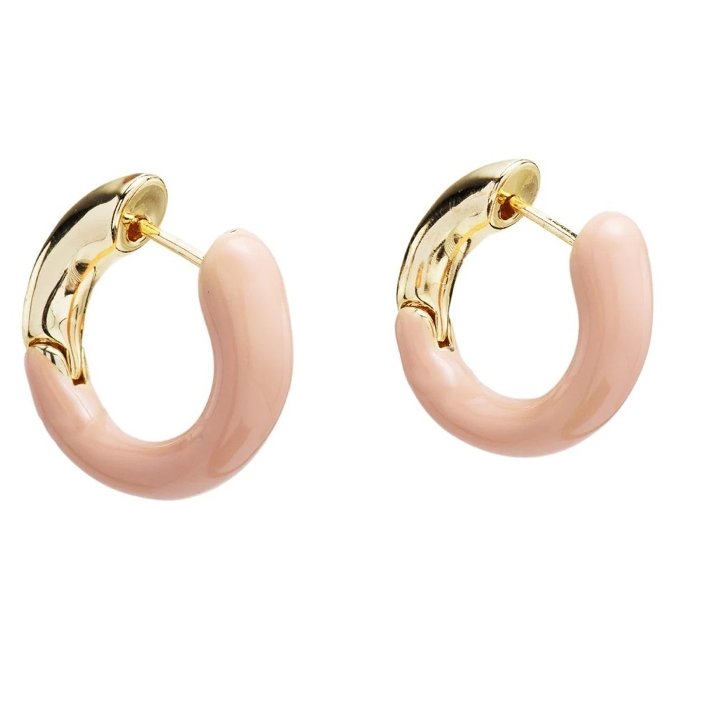 Mayamar Gold Pink Huggie Enamel Hoop Earrings New